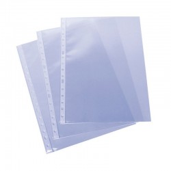 Caja 100 fundas multitaladro folio - Transparente brillo cristal - Grafoplás