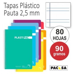 Cuaderno espiral pauta estrecha 2,5mm - Folio - Tapas plástico papel 90 grs - Plastipac Pacsa