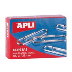 Clips niquelados APLI Nº 2  - 32 mm - Caja 100 unidades